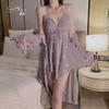 Women's Velvet Butterfly Padded Cami Sleep Dress with Robe for Fall Winter