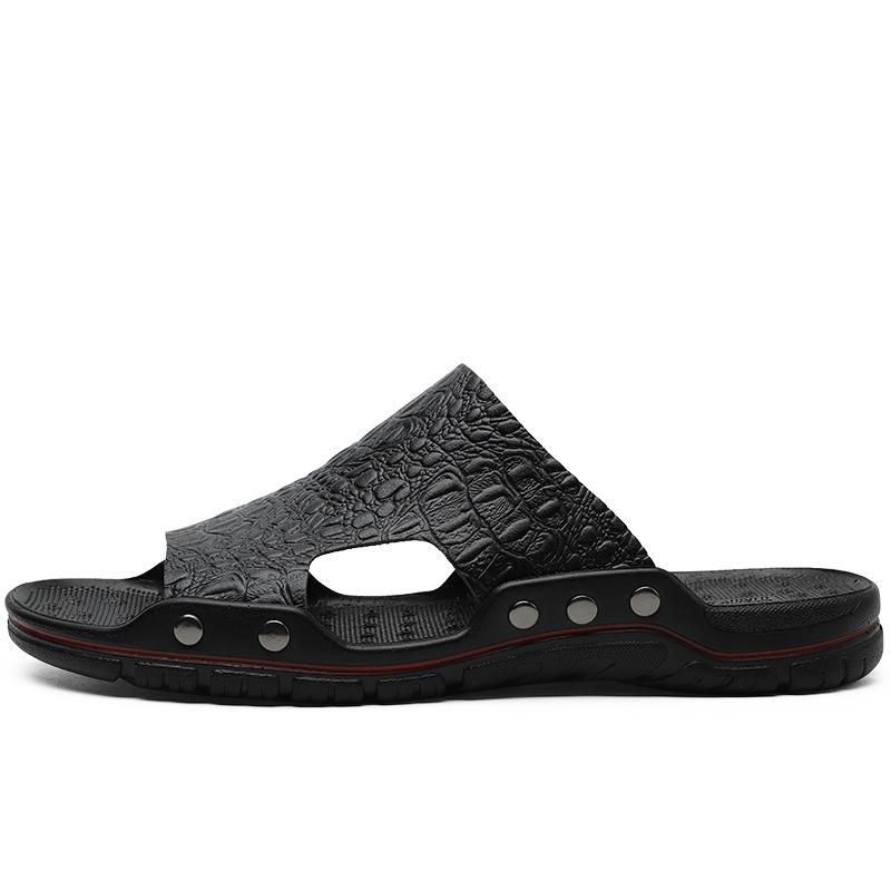 

2024 новейшие кожаные тапочки для отдыха на открытом воздухе, нескользящие, мужские, модные, повседневные, пляжные туфли, сандалии, мягкие подошвы, весна-лето, мужские тапочки 41