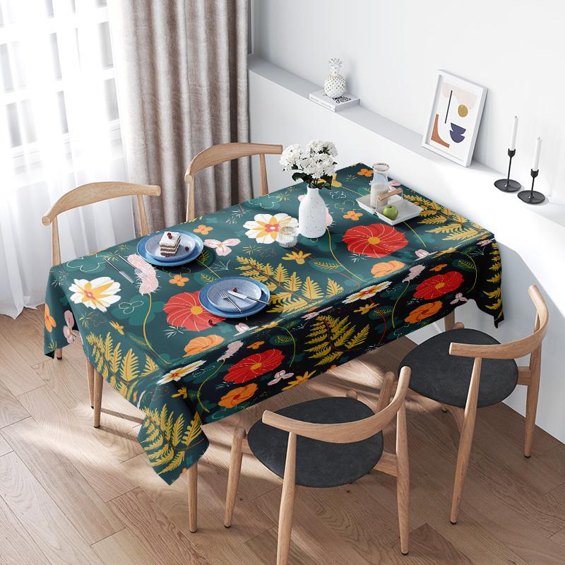 Vintage Floral Tablecloth with Green Dark Background Perfect for Dining Room Decor 2023 New Arrival in Home Textiles Large Size