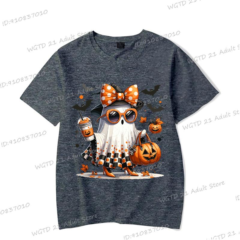 Cute Halloween Boo and Pumpkin Print Tshirt Women Men Spooky Season Short Sleeve T-shirts Halloween Ghost Harajuku Streetwear