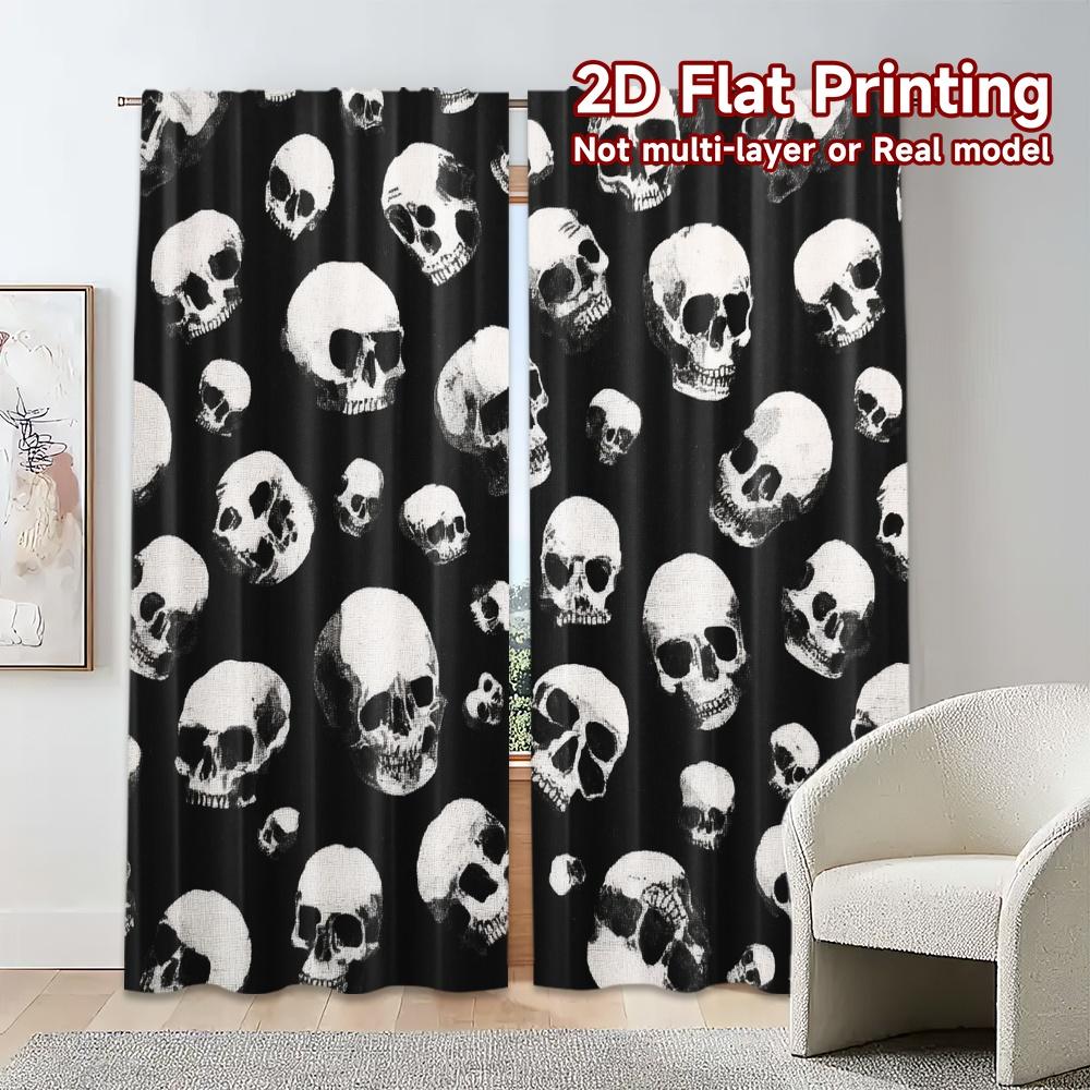 Flat Printing Curtains Without Rod Skullscatter Chic Curtain Cloth Versatile Polyester Fabric Gifts Ldeal Set Of 2 Made Washable