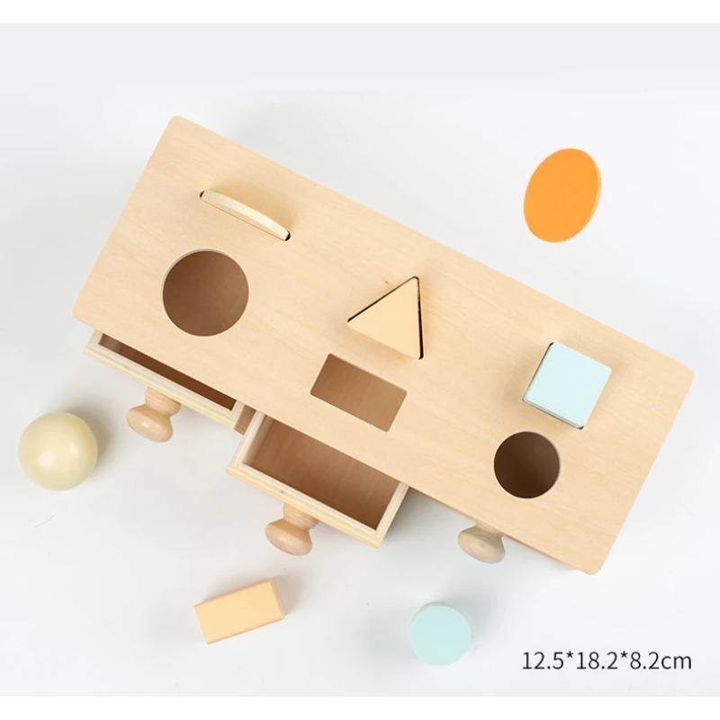Montessori Wooden Toys 5 In 1 Object Permanence Box Ball Coin Drop Toy House Rainbow Spinning Drum&Shape Sorter for Toddlers