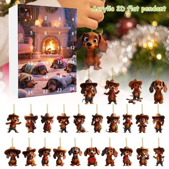 Dachshund Dog Advent Calendar 2025 24 Days Christmas Countdown Calendar with 2D Acrylic Hanging Dachshund Ornaments for Xmas Tree Decor