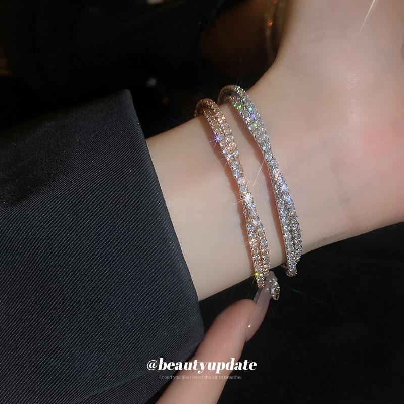 Zircon Double-layer Cross-opening Bracelet Light Luxury Niche High-end Bracelet Simple Personality Versatile Jewelry Wholesale Women