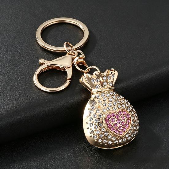 Decorative Key Ring Rhinestone Lucky Bag Keychain, Good Luck Fortune Keyring, Luxury Chain Love Heart Pouch Charm for Handbags Backpacks