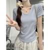 White v-neck basic short-sleeved T-shirt for women summer 2024 new slim fit and versatile Korean style short top for small people