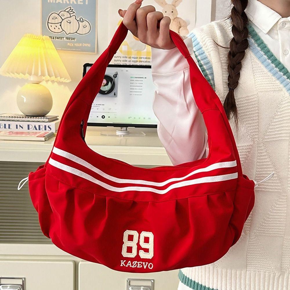 Oxford Cloth Stripe Underarm Bag Retro Sports Handbag Versatile Half Moon Bags  Women