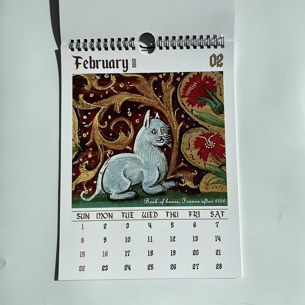 2026 Strange Cat Calendar Whimsical Cat Design Vintage Gothic Hanging Wall Calendar For The Entrance Hall And Bedroom Decoration