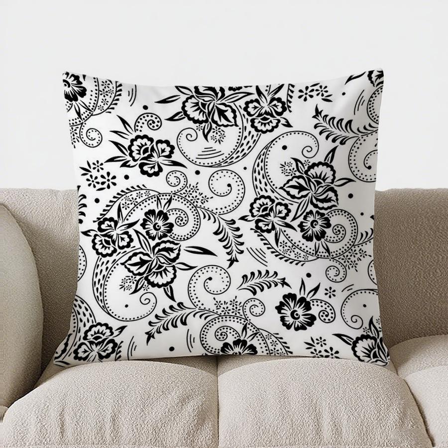 Blue  White Floral Mandala Pattern Doublesided Printed Pillow Cover Short Plush Suitable Living Room Sofas Throw Cushion Cover