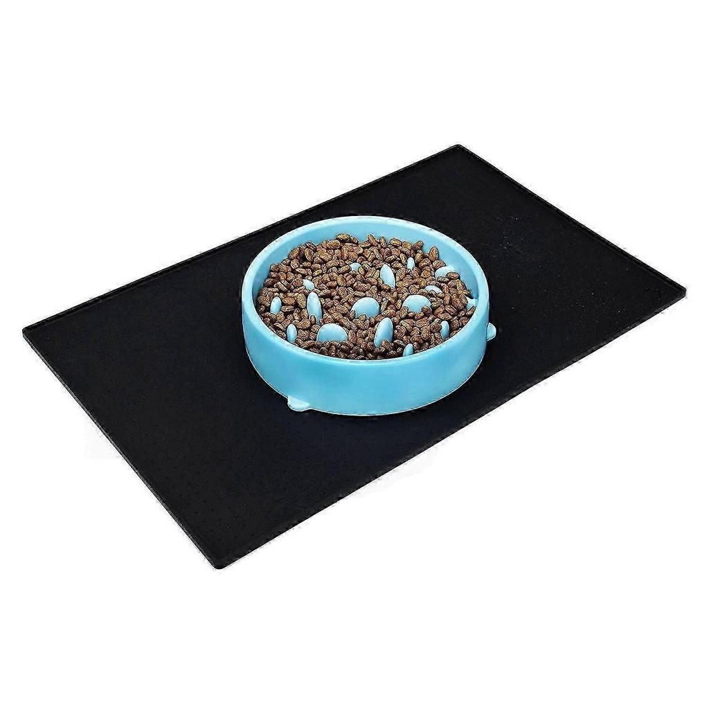 Silicone Non-slip Dog Food Feeding Mat, Waterproof Pet Food Mat for Cat & Dog Bowl Placemat, 24" X 16", Black