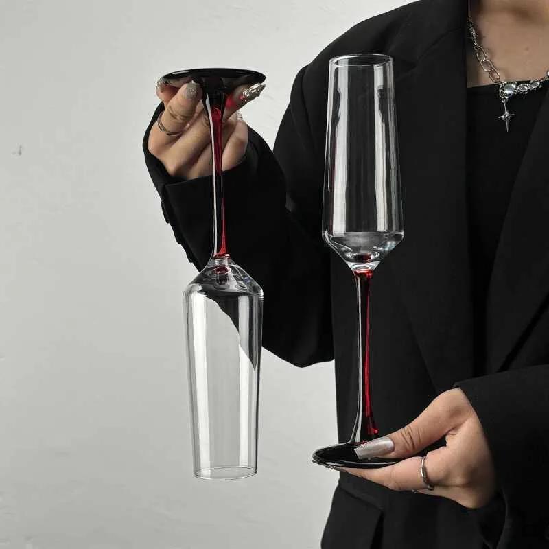 European Style Red Lever Champagne Glass Home Premium Feeling Creative Glass Red Wine Glass Highball Glass High-grade Wine Set