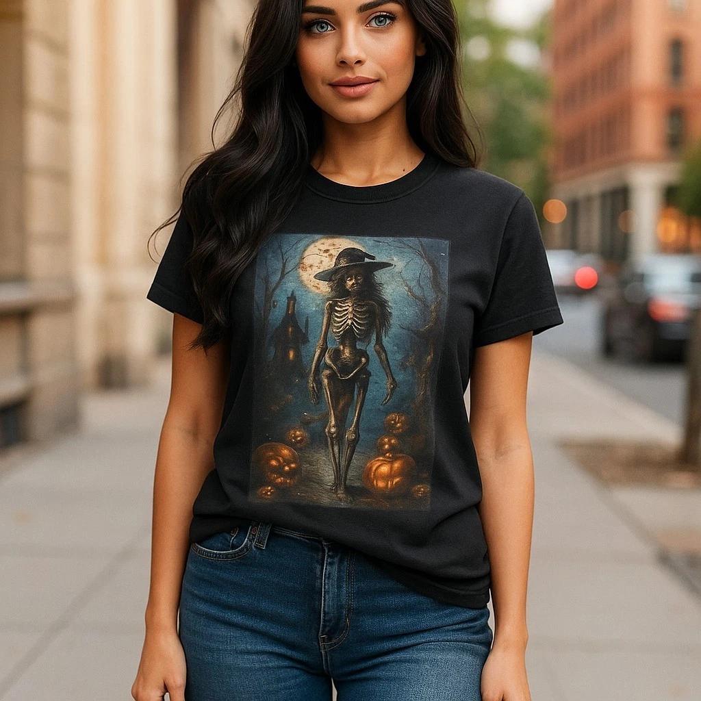 Spooky Skeleton Halloween Tee, Unisex Cotton T-Shirt, Scary Halloween Costume S