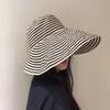 Elegant Women's Retro Style Versatile Bucket Hat with Ribbon Stripes Wide Brim Sun Protection Fisherman Hat