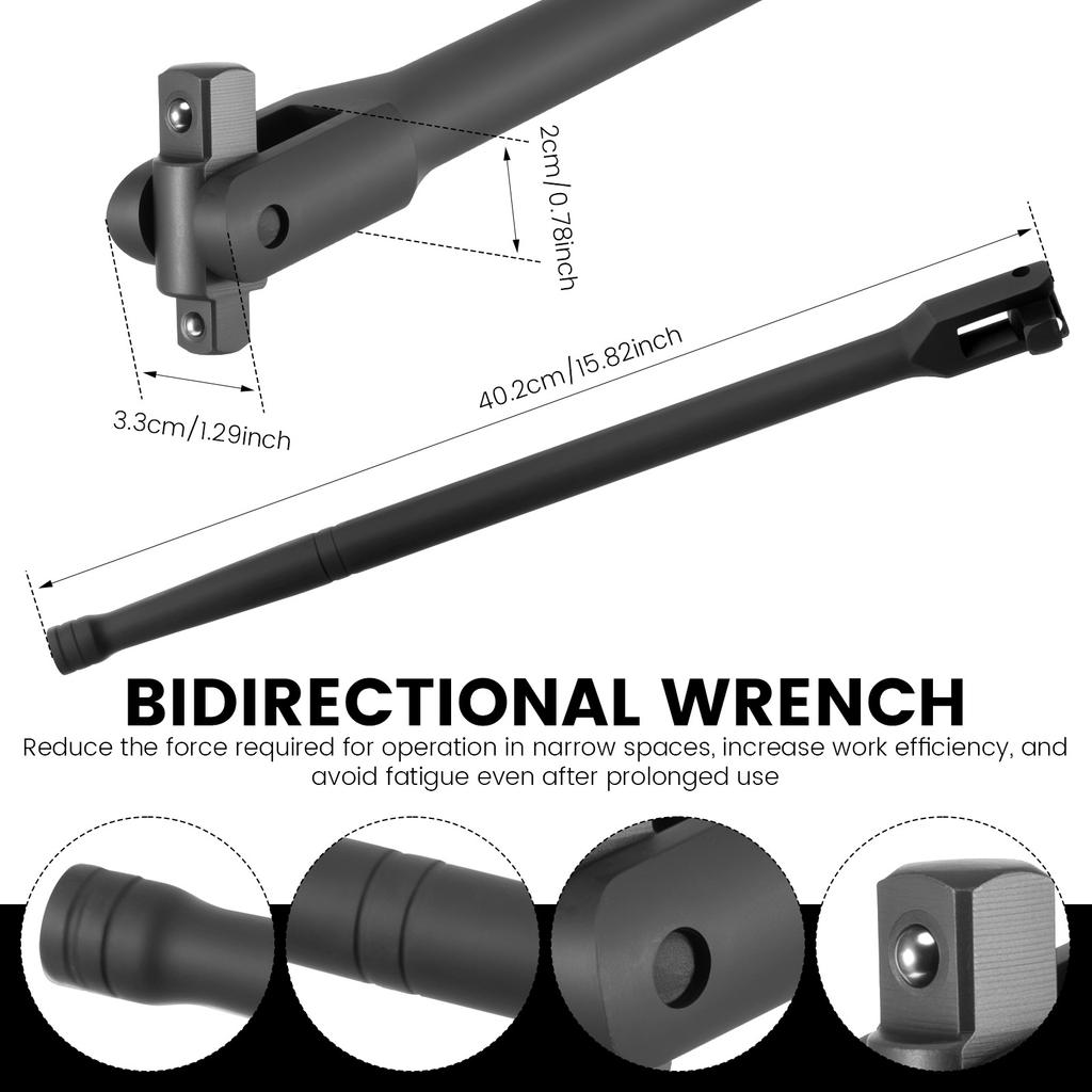 Dual Drive Breaker Bar 3/8 1/2 Inch Drive Breaker Bar Tool with 360° Rotatable Head Spring Load Ball Bearing for Nuts Bolts Car