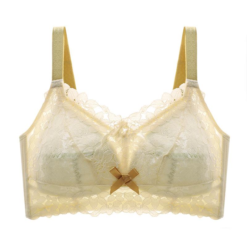 Light Yellow Lace Wireless Bra with Bow Detail and Adjustable Wide Straps M шампанского