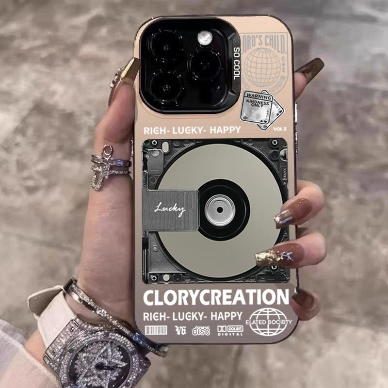Retro Record Player Electroplate Silver IMD Phone Case For iPhone 16 Pro Max 15 14 13 12 11 Pro 16E 7 8 Plus X XS XR SE Cover