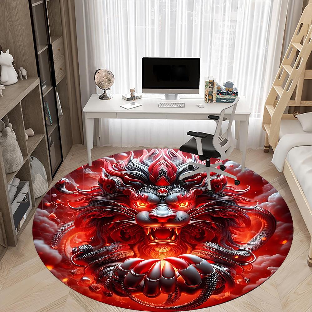 1pc Red Dragon Chair Carpet for Office, Round Non Slip Durable Large Size Office Carpet, Suitable for Office