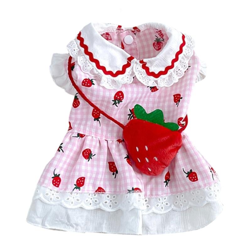 Lovely Strawberry Pet Outfit Fashion Small Pet Dress Eye Catching Pet Dress for Fashion Small Dogs and Cats