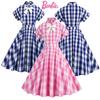 Vintage Barbie Pink Checkered Dress With Butterfly Bow-tie Collar