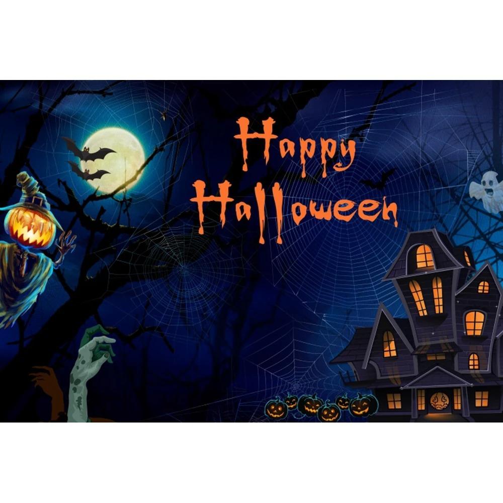 Circus Halloween Background Hanging Cloth Full Moon Night Witch Skull Carnival Party Decoration Background Photography Studio