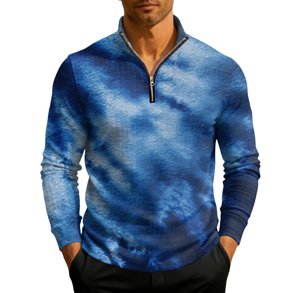 Herrstickad tröja med kvartslång dragkedja och ståkrage