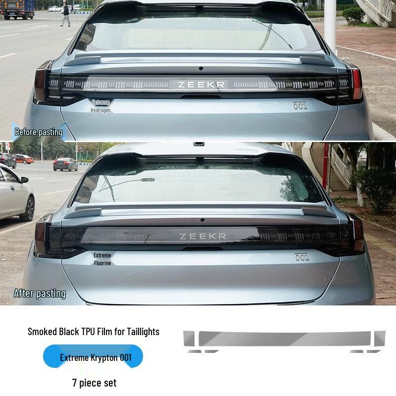 Folie TPU pentru Faruri Afumate Zeekr X/001: Autocolante cu lumini de zi și lumini spate care își schimbă culoarea (Războinic Negru Strălucitor)