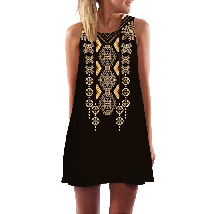 European Station European and American New Digital Printing Crew Neck Hot Sale Medium and Long Off-the-shoulder Dress