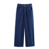 Spring 2025 Women's Denim Set: Turn-Down Collar Shirt & Belted Wide-Leg Jeans