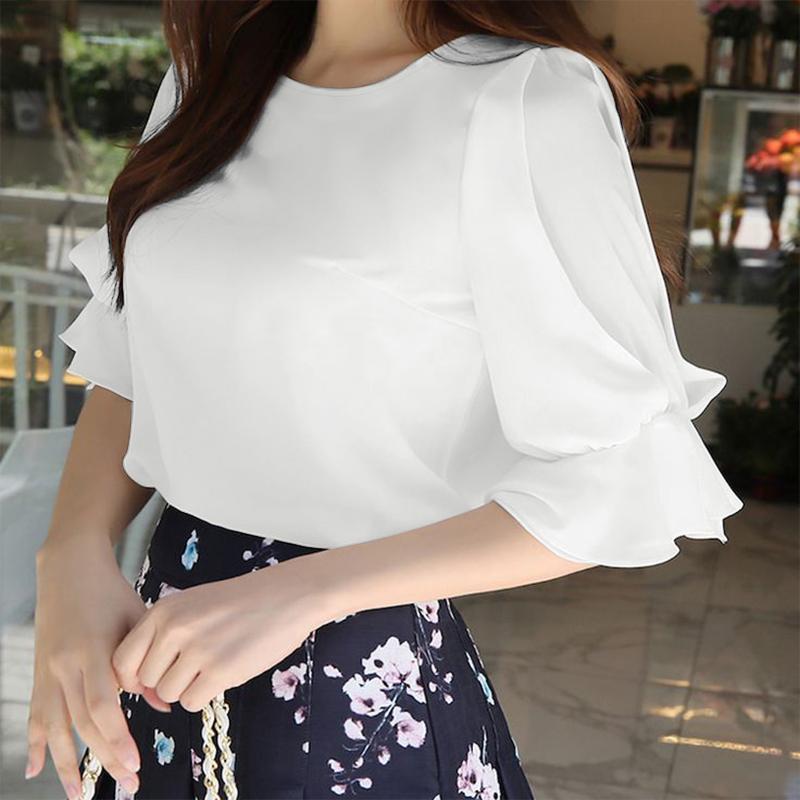 

ZANZEA Женская повседневная летняя блузка с V-образным вырезом, оборками и рукавами 3/4, свободного кроя 4XL