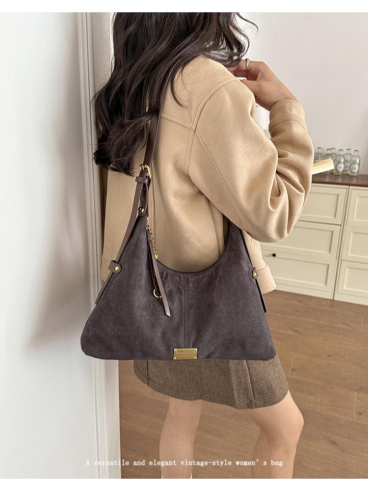 Women's Retro Suede Plush Shoulder Tote – High-Capacity, Crossbody Commuting Bag (2026 New Style)