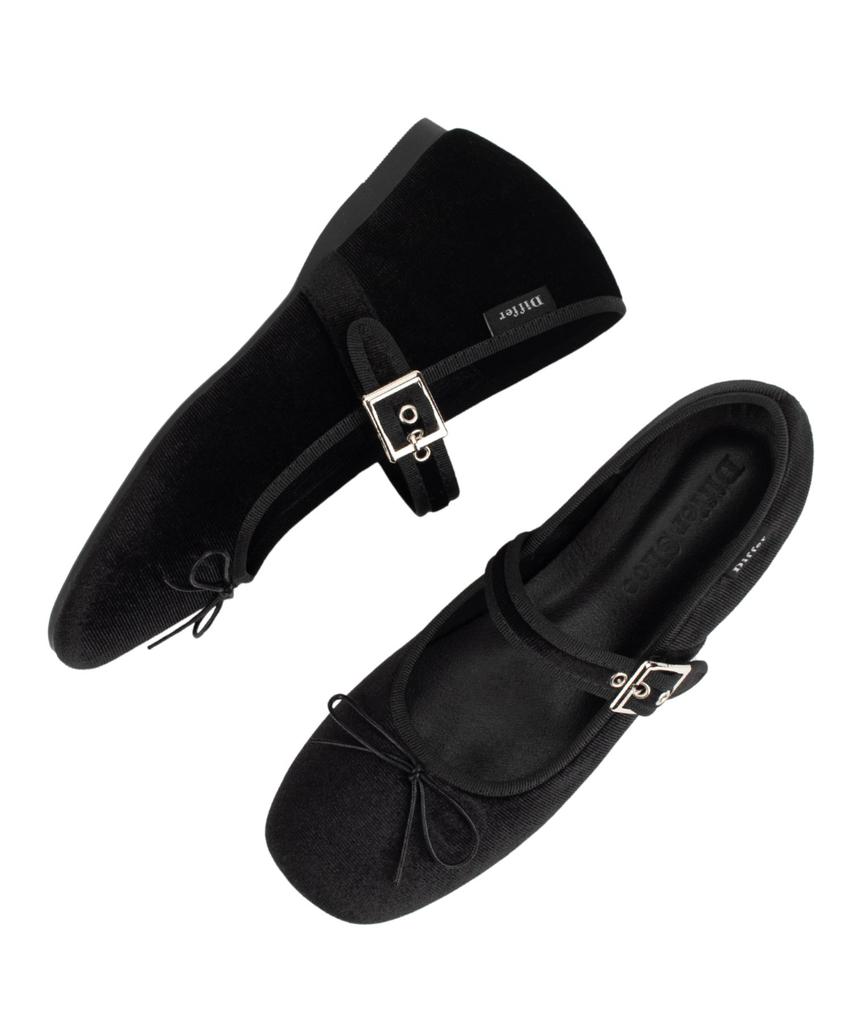 Differshoe Belline Square Ribbon Mary Jane 5Cm [Black]