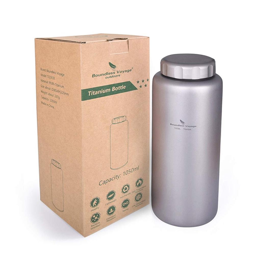 Boundless Voyage 1050ml Pure Titanium Wide Large Direct Outdoor Sports Water Leak Strap Pouch Included Bottle, Mouth, Capacity, Drinking, Climbing,