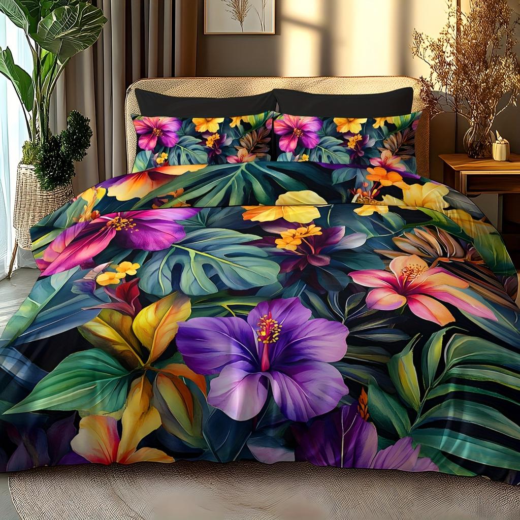 2/3pcs Bedding Set Floral and Leaf Design Pattern Brushed Digital Print Duvet Cover Set Soft Comfortable
