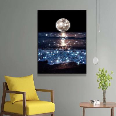 5D Diy Diamond Painting Rising Sea Moon Cross Stitch Set Full Diamond Embroidery Mosaic Art Picture of Rhinestones Decor Gift