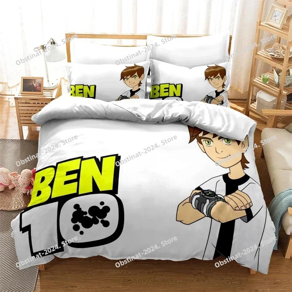 Funda nórdica con dibujos animados 3D de Ben 10 y funda de almohada, juego de cama individual, doble, individual, matrimonial, queen y king, para decoración de dormitorio