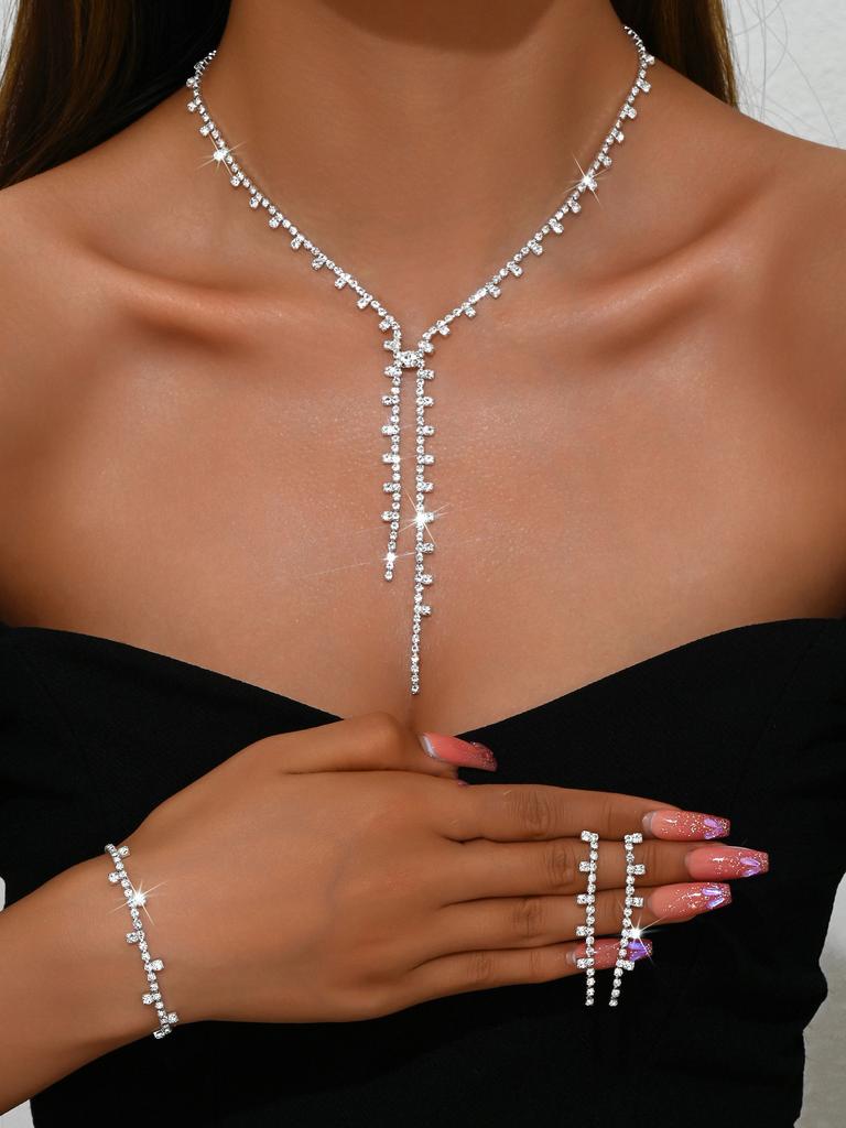 Chaîne Diamant Design Simple, Collier, Boucles d'oreilles, Bague Bijoux Ensemble de Mariée Accessoires