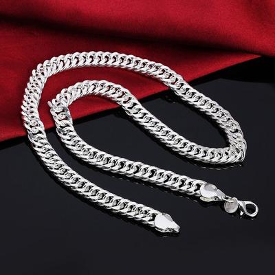 New 925 Sterling Silver 20/24 Inch 10MM Full Flat Sideways Chain Necklace For Woman Man Fashion Wedding Jewelry Gift