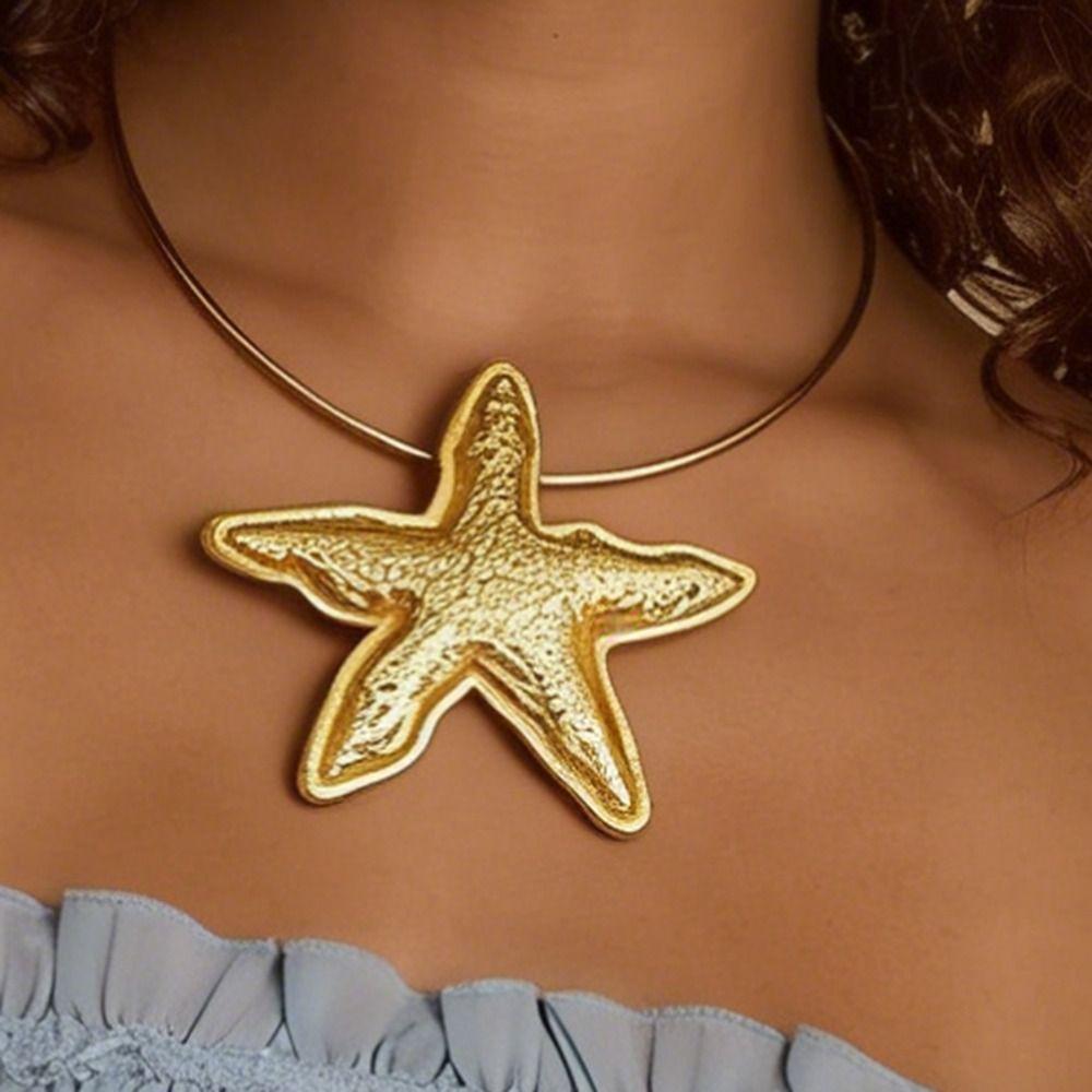 Silber Geometrischer Runder Kragen Anhänger Gold Schmuck Mode Seestern Anhänger Metall Choker Damen