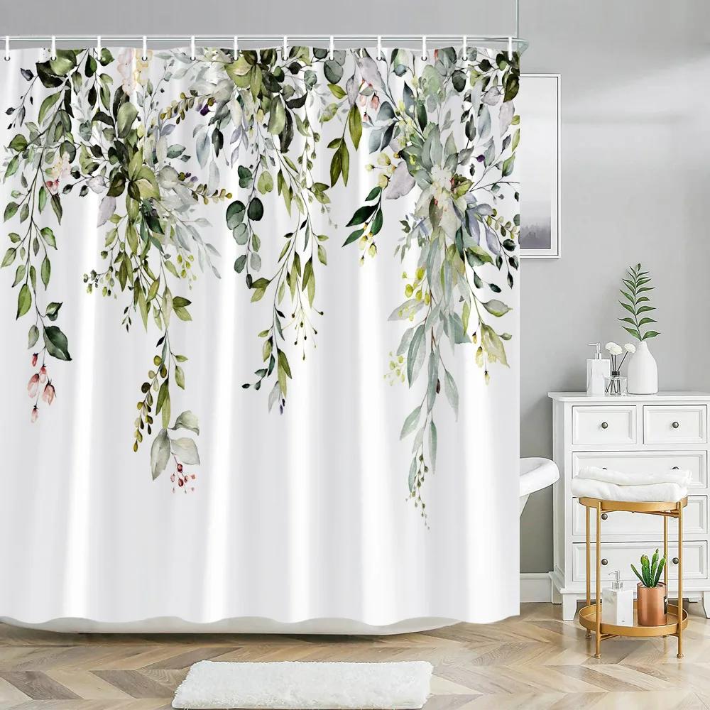 Hummingbird Floral Shower Curtain Watercolor Bird Flower Home Bathroom Decor Polyester Fabric Bathroom Curtain Set Hook Washable