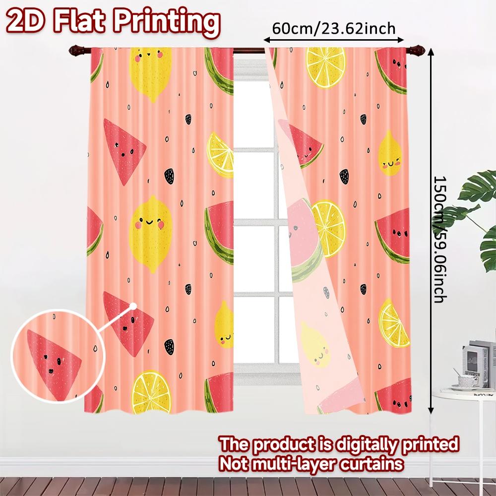 Set Of 2 Flat Printing Curtains Without Rod Fruit Party Design Women Is Day Festival Chic Print Curtain Made Polyester Machine Washable