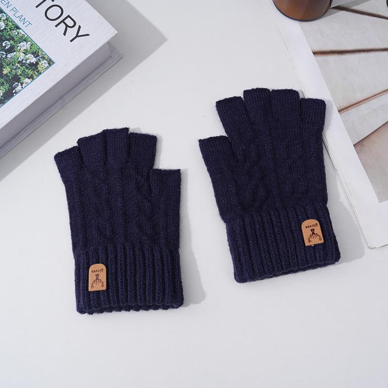 Autumn and winter camel wool warm windproof breathable portable simple gloves warm cold half-finger gloves outdoor riding