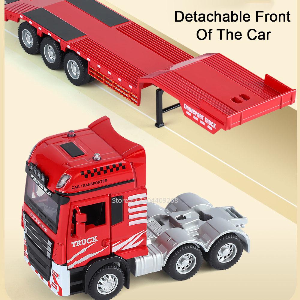 1:48 Flatbed Car Excavator Model Toy Alloy Body Movable Joint Music Light Sliding Engineering Vehicle Models Hobby Ornaments
