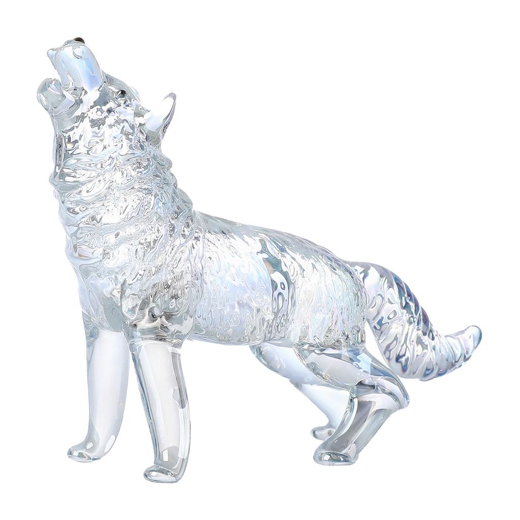 Crystal Glass Wolf Figurine Howling Wolf Statue Hand Glass Animal Sculpture Collectible Paperweight