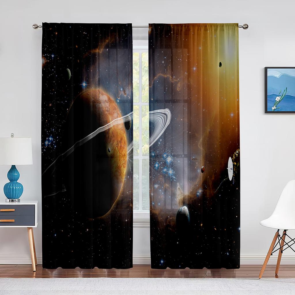 Space Planet Earth Mars Mercury Galaxy Tulle Curtains for Home Office Window Bedroom Kitchen Modern Chiffon Sheer Voile Curtain