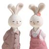 2x Easter Couple Bunny Figurines Easter Gift Creative Cute Animal Sculpture Ornament for Living Room Lawn Porch Shelf Yard