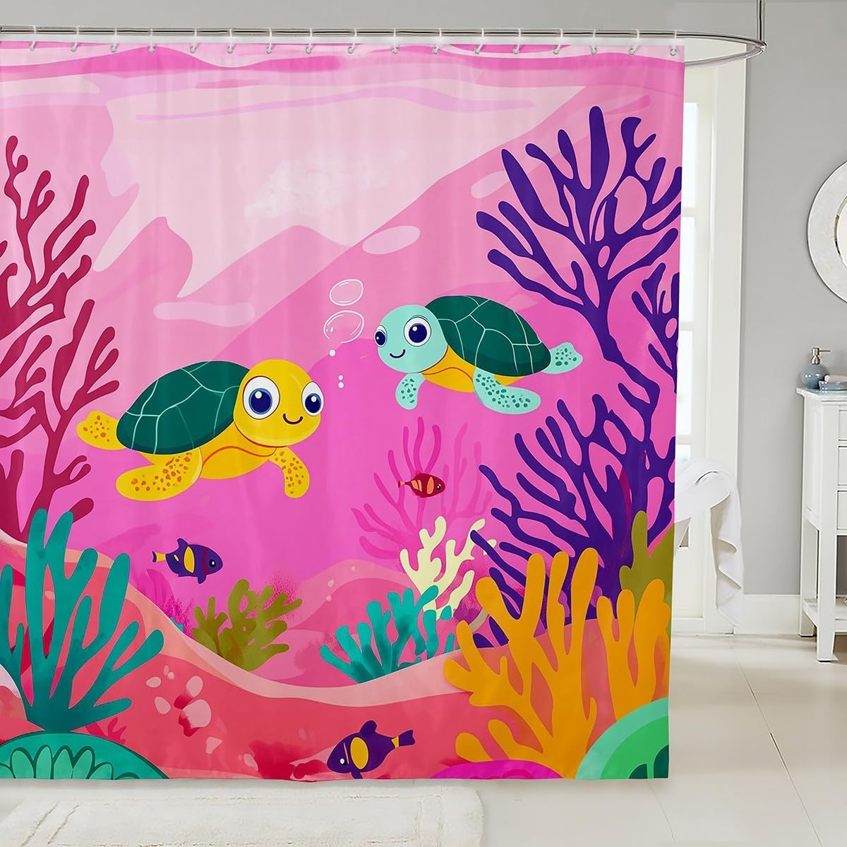 

Kids Summer Beach Bath Curtain, Summer Funny Geometric Bathroom Accessories, Sun Colorful Ice Cream Popsicle Bathroom Decor W60H190(CM)-1 Pcs