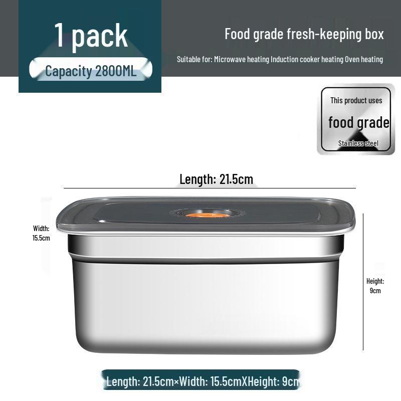 Stainless Steel Food Storage Box with Lid - Square Tray Lunch Container for Office Workers
