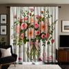 2pcs HD Vase Bouquet of Roses Decorative Curtain Pink Tie Digital Printed Curtain Home Decoration Style Decorative Living Roo