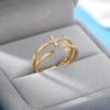 18K Goldplattierter offener Ring mit Zirkonia-Blattdesign - Luxuriös, Anlaufgeschützt, Ideal für Frauen