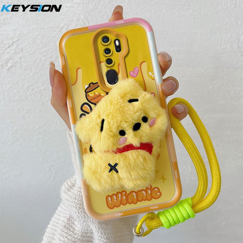 KEYSION Cute 3D Cartoon Plush Case for OPPO A9 2020 with Lanyard Soft Silicone Shockproof Phone Cover for OPPO A5 A9 2020